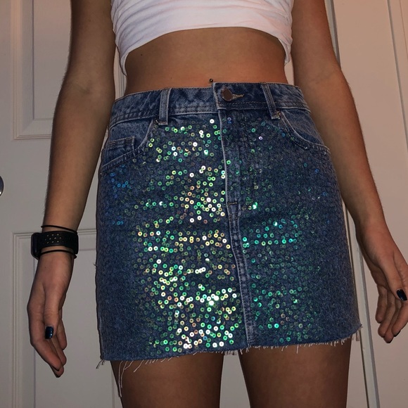 H&M Skirts Glitter Jean Skirt Poshmark